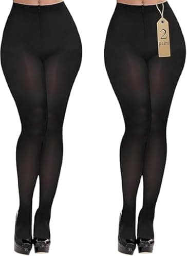 Image of YOGINGO 2 Pairs Women's Black Sheer Tights - 80D Control Top Pantyhose with Reinforced Toes