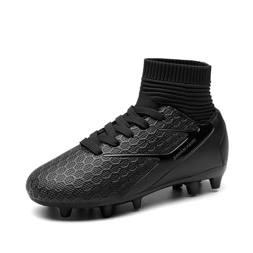Image of DREAM PAIRS Boys' Football Boots Kids Girls Turf High Top Spikes Non-Slip Junior Soccer Shoes Outdoor Sneakers for Unisex,Size 3 Big Kid,All/Black,HZ19002K