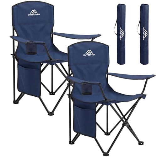 Image of Vivo Technologies Set of 2 Lightweight Folding Portable Camping Chair with Cup Holder and Side Pocket Outdoor 120kg Capacity, Fishing, Picnics and Travel Blue