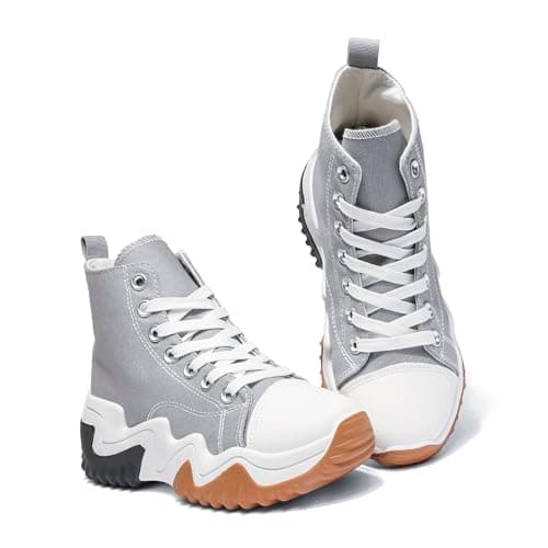 Image of Nexsus Plus Ladies Women Chunky Sole Lace Up High Top Casual Trainers Sneakers Size UK3-9 (L.Grey, UK Footwear Size System, Adult, Women, Numeric, Medium, 4)