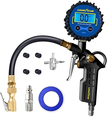 Image of Goodyear Tyre Inflator Air Gun Tool with Digital Pressure Gauge Attachment for Air Compressors