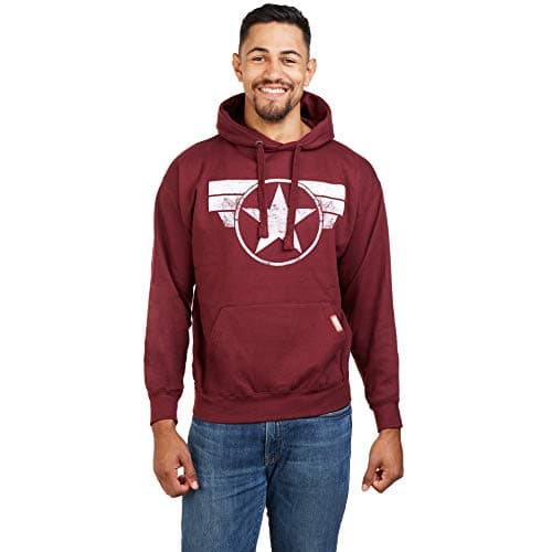 Image of MARVEL Men's Captain America Cap Logo Hoodie, Burgundy Red, S UK