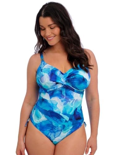 Image of Fantasie Swim Women's Saunton Sands Underwire Twist Front Swimsuit with Adjustable Leg One Piece, Dazzling Blue, 32DD