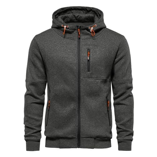 Image of Mens Hoodie Sweatshirt Jackets Lightweight Long Sleeve Zipped Hoodie Jumper Tops Sweater Dark Grey M