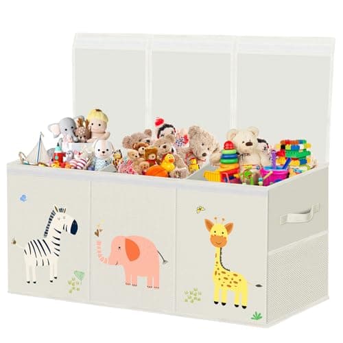 Image of Extra Large Toy Box Storage for Boys Girls - Collapsible Toy Chest Organizer for Kids,Toy Bin Container with Lid and Handles for Clothes,Blanket,Nursery,Playroom,Bedroom,Stuffed Animals,Quilt(Beige)