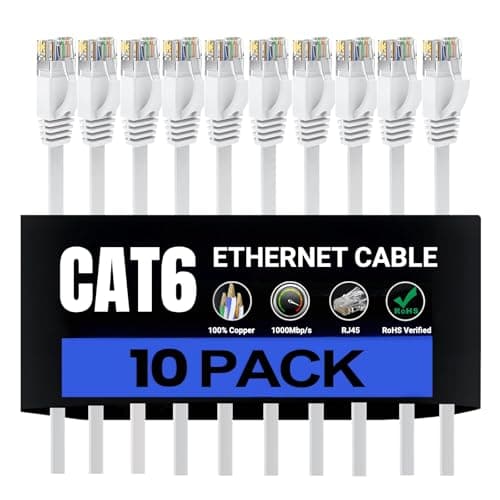Image of HUGIN Cat 6 Ethernet Cable 1m 10 Pack, Flat High Speed 1000Mbp/s Network Cables with Durable RJ45 Gold-Plated Connectors, Outdoor&Indoor, for Router, Modem, PS4/5 (1 Meter, 10 Pack)