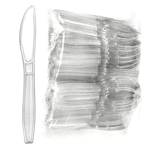 Image of Signature Packaging Re-usable Plastic Cutlery, Heavy Duty Washable Utensils for Dessert, Camping, Picnic & Tea Parties, Non Toxic Disposable for Food & Events - Knives, Pack of 100