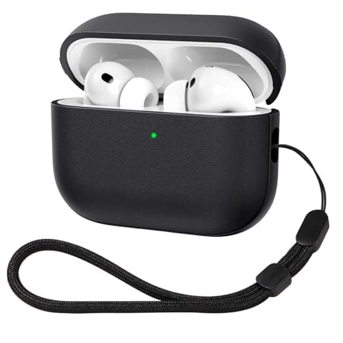 Image of ACRONIX Compatible with Airpods Pro 3 Case (2025), TPU Leather-Touch Shockproof Protective Cover for Airpods Pro 3nd Generation with Lanyard Front LED Visible-Black
