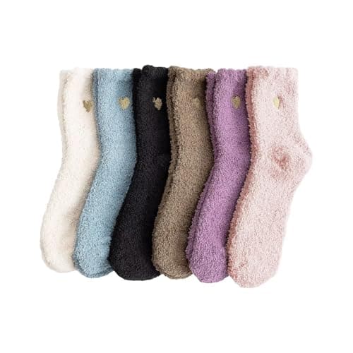 Image of Sillictor Fluffy Socks Womens 4-7 Size,Fuzzy Thermal Warm Cosy Bed Socks Ladies Soft House Lounge Sleep Socks for Winter 6 Pairs shr01 1806 Heart