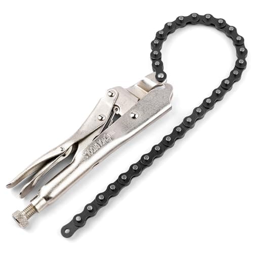 Image of URASISTO 9-Inch Locking Chain Clamp with 20" Chain, Heavy Duty Chain Vise Grip, Locking Chian Pliers Chain Vise Wrench for Any Shaped Objects