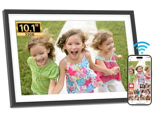 Image of Frameo WiFi Digital Photo Frame 10.1 Inch Black White - 1280x800 HD IPS Touch Screen Picture Frame Electronic, 32GB Memory, Auto Rotate, Wall Mountable, PictureFrame for Sharing Photos and Videos