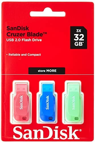 Image of SanDisk 32GB Cruzer Blade USB Flash Drive , Blue/Pink/Green, 3count(Pack of 1)