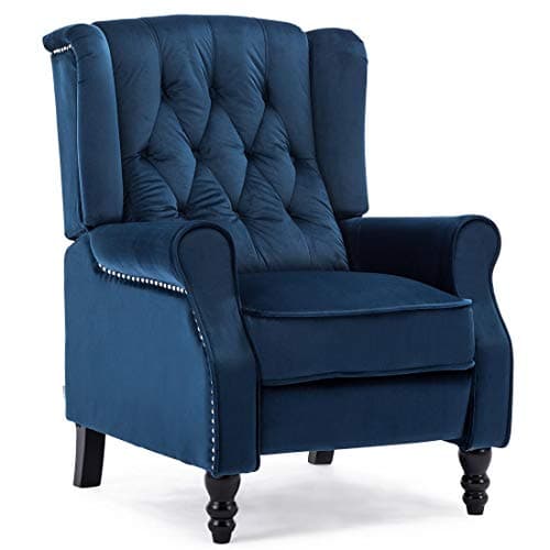 Image of More4Homes ALTHORPE WING BACK FIRESIDE RECLINER FABRIC BONDED LEATHER OCCASIONAL ARMCHAIR SOFA CHAIR (Midnight Blue, Velvet)