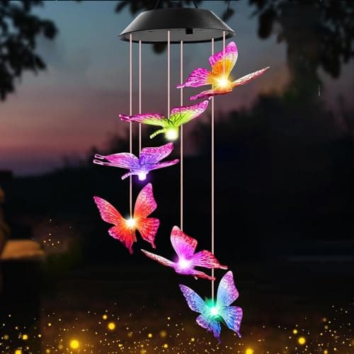 Image of iwobi Butterfly Wind Chimes, Spinner Color Changing Garden Lamp, Best Gifts for Grandma Women Mothers,Purple Mix Yellow