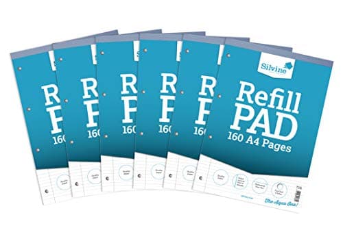 Image of Silvine 160 Page A4 Refill Pad, Head Bound and Punched 4 Holes. Ruled Narrow Feint with Margin. Ref A4RPNM [Pack of 6]