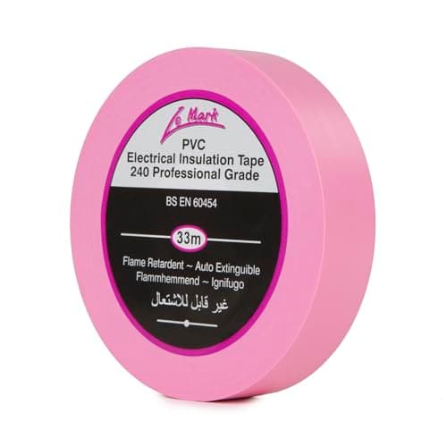 Image of Le Mark Pink PVC Electrical Insulation Tape - 33m x 19mm, Flame Retardant, RoHS & BS EN 60454-2 Compliant, Water & Abrasion Resistant, Easy Unwind & Tear, Professional Grade