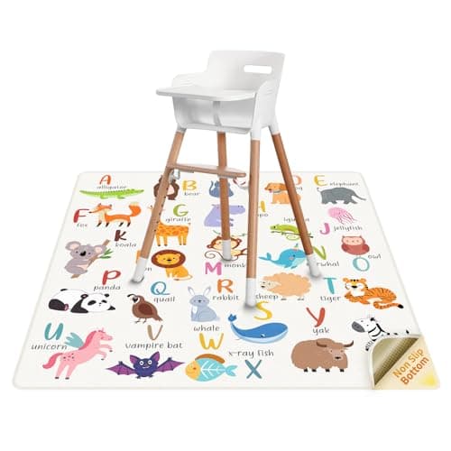 Image of High Chair Splash Floor Mat, 43.3″Waterproof Washable Anti Slip Splash Mat with No Layering Design, Baby Mess Mat for Art/Crafts/Painting/Playtime