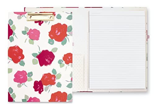 Image of Kate Spade New York A4 Clipboard Folio with Low Profile Clip, Professional Padfolio Includes Lined Notepad, Pen Loop, and Pocket, Brushy Rose