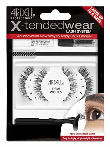 Image of Ardell X-Tended Wear False Eyelashes, Demi Wispies Kit, 6 Day Wear, Adhesive included, Vegan Friendly, 2 Pairs (Pack of 1)