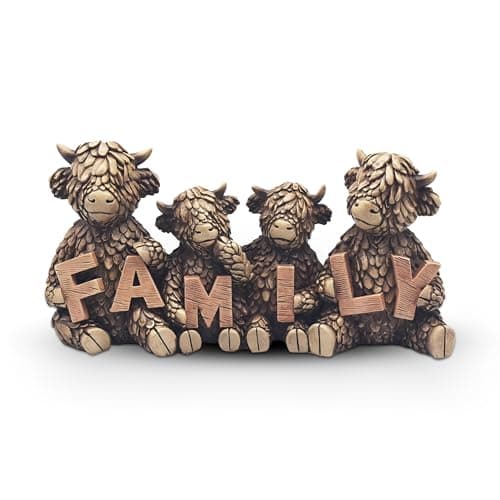 Image of Lesser & Pavey Hughie Highland Cows Family Figurines Statues For Home Decor | Ideal Ornaments Friendship Gifts For Women & Men | Lovely Table Centerpiece & Living Room Accessories