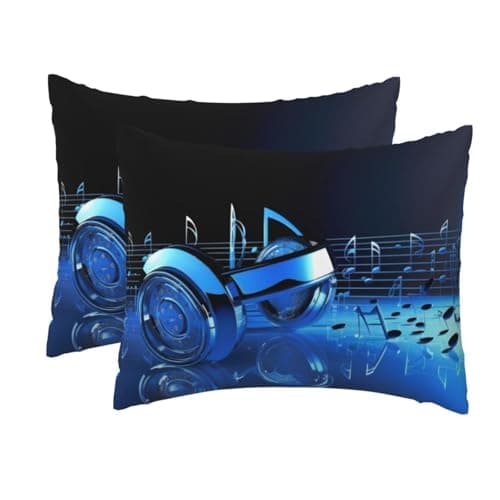 Image of Standard Pillowcases Set of 2, Blue Music Pillow Cases for Hair and Skin, Soft Breathable Pillow Cases Cover with Hidden Zipper, 20x26 Inches Pillow Covers for Sleeping Gift Bed Pillowcase