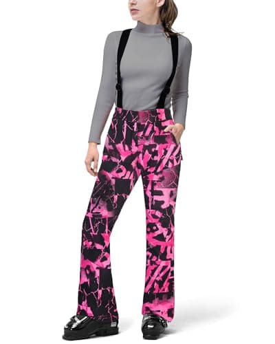 Image of 33,000ft Womens Ski Pants Waterproof Ski Trousers Windproof Snowboard Pants Softshell Warm Ski Suit with Adjustable Waist & Detachable Braces Printed Camouflage S/31L