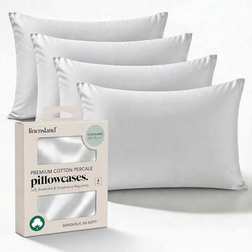 Image of linensland® - 4 Pack Egyptian Cotton Pillow Cases - 250 Thread Count, Premium Hotel Quality, Soft & Breathable, Envelope Closure Pillowcases - Standard Size (50x75 cm), White