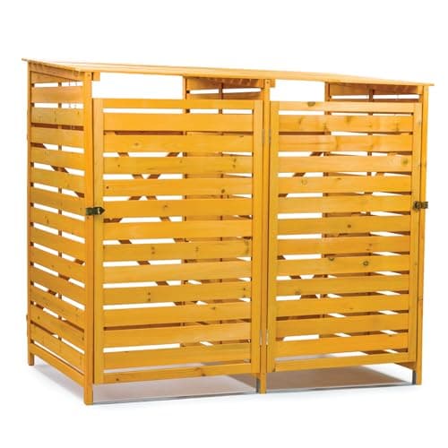 Image of KCT Double Wheelie Bin Store - 2 x 240L Wooden Outdoor Storage Shed Recycling Rubbish Bins Hideaway