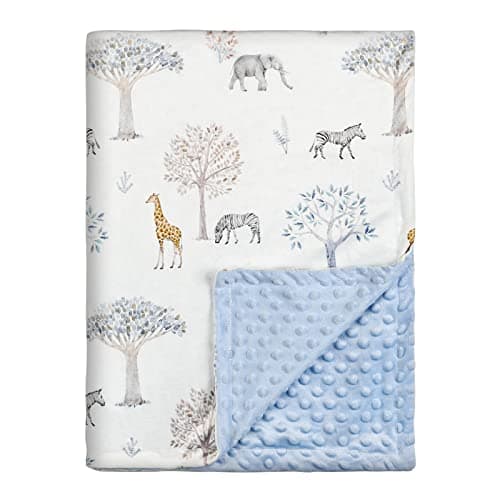 Image of Soarwg Kids Baby Blanket Newborn Gifts, Soft Plush Blankets with Dotted Backing, Fleece Fabric Essentials for Unisex, Toddlers, Boys Girls 75x100cm (Giraffe, Elephant, Zebra), Blue Giraffe (SOD0018)