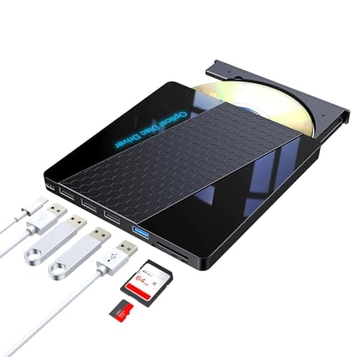 Image of External DVD Drive, USB 3.0 External CD/Dvd +/-Rw Drive Portable Type C CD/DVD Player Burner Reader Writer Player for Laptop, Optical CD ROM Disk Drive For Laptop MacBook Windows 10/8/7 / XP/Linux
