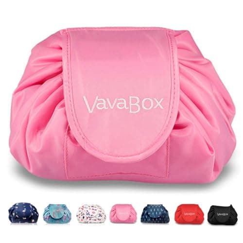 Image of Lazy Drawstring Makeup Bags, Large Capacity Waterproof Travel Portable Cosmetic Bag Pouch Makeup Pouch Storage Organiser for Women Girl (Cute Pink)