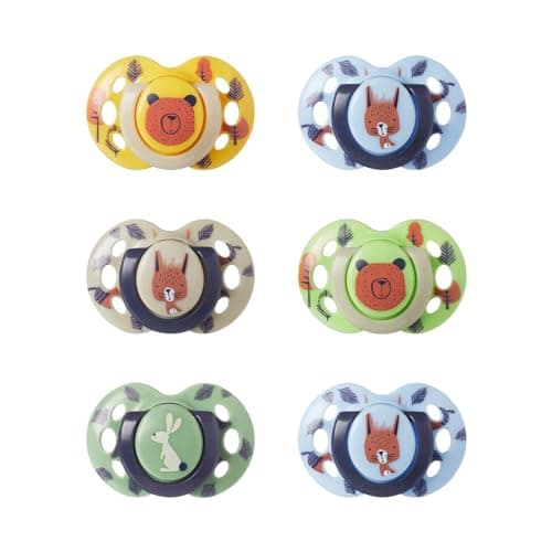 Image of Tommee Tippee Fun Soothers, 6-18m, 6 Pack, Symmetrical Silicone Teat, Orthodontic Design, BPA-Free Dummy, Breathable Air Holes
