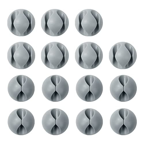 Image of URAQT Cable Clips Holders, 15pcs Cable Clip Organizer Mini Cable Tidy Clips, Desktop Cord Holder Organiser, Charging Cord Cable Management for Home, Office, Car and Desk, Grey