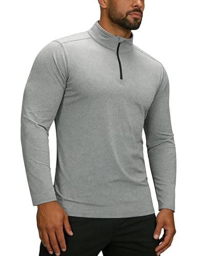 Image of 33,000ft Men's Active Sports Shirts Long Sleeve Running Top Quick-Dry Training Golf Tops Light Sweatshirts Breathable Pullover 1/4 Zip Gym Clothing for Fitness Hiking Light Grey Heather L