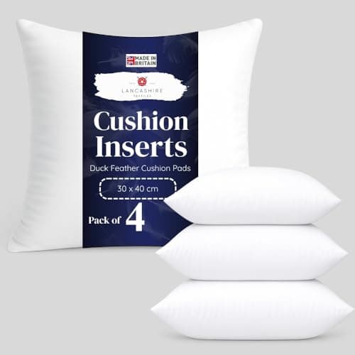 Image of Lancashire Textiles Duck Feather Cushion Pads Generously Filled with Ethically Sourced Feathers Encased in Pure Cotton Cambric Cover - Pack of 4-20" x 20" (50cm x 50cm)