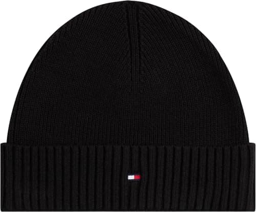 Image of Tommy Hilfiger Men’s Flag Cotton Knitted Beanie with Cashmere, Black (Black), One Size