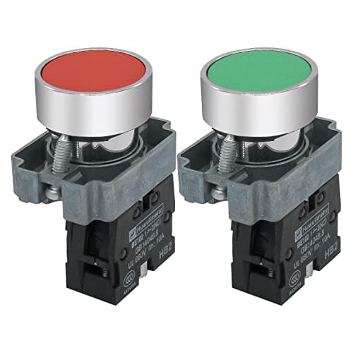 Image of mxuteuk 2pcs HB2-BA-RG 22mm Red (1 NC) Green (1 NO) Momentary Push Button Switch 660V 10A SPST,1 Year Warranty