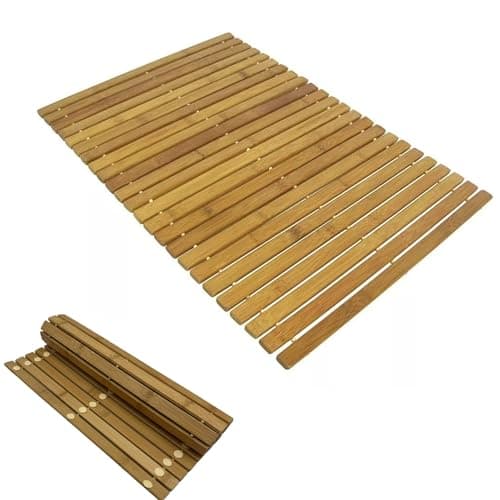 Image of Luxury Folding Bamboo Wooden Bath Mat Rectangular Slatted Duck Board Foldable Shower Sauna Spa Non Slip Bathroom Toilet Mat for Kitchen Bedroom Bathroom 30x60cm