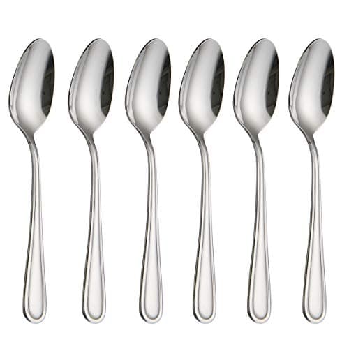Image of HISSF Soup Spoons Dinner Spoons Stainless Steel 18/0 of Dessert Spoons 6 Pcs for Home, Kitchen Restaurant, Dishwasher Safe, 7.08 Inches, Silver