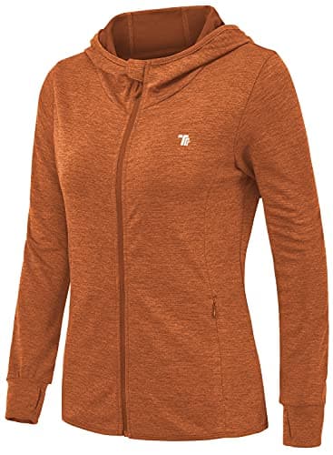 Image of donhobo Women's Running Jackets with Thumb Hole,Long Sleeve Gym Sport Zip Up Hoodie Top Breathable Quick-Dry Tops with Zip Side Pocket Orange XL
