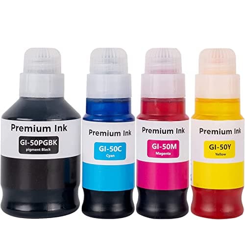 Image of GI50 Ink Cartridges Compatible with Canon Pixma GI-50 Ink Bottle Multipack for Pixma G1520 G1530 G1560 G2520 G2560 G2570 G3520 G3560 G4570 G5050 G6050 G7050 GM2050 GM4050 (4-Pack BK/C/M/Y)