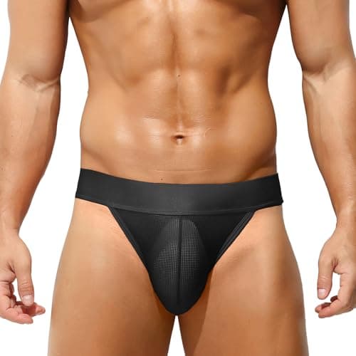 Image of KAREN SPACE Men's Jock strap Sexy Underwear, Mens Jockstraps Athletic Supporter Sports Underwear, Black, L
