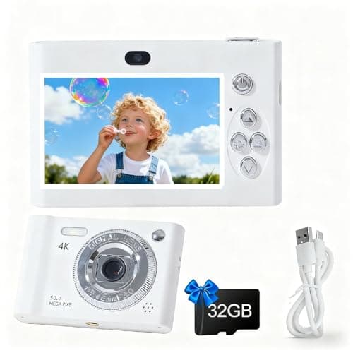 Image of Digital Camera with Dual Screen,Autofocus 4K 48MP Vlogging Cameras for Photography with 32GB Card,Point and Shoot Kids Cameras,16X Zoom,Anti-Shake,Present for Kid Teen Beginner. (White)