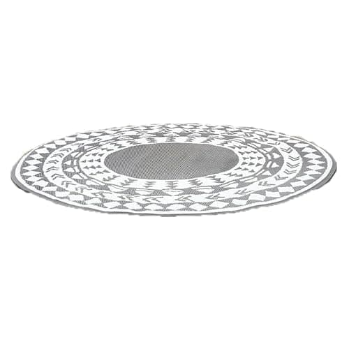 Image of MEHRU Round Outdoor Rug Reversible Garden Carpet Non Slip Circular Rug | Outdoor Recycled Plastic Carpet Waterproof for Patio Garden Camping Beach Mat Picnic Rugs (Grey)