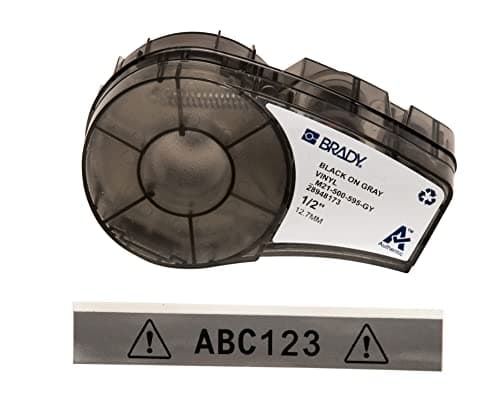Image of Brady Vinyl Label Tape for Label Printer M211 & M210 - Self Adhesive Vinyl Printer Labels - Industrial Label Tape for Cable/Name Labels - Black on Grey (12.70mm x 6.40m) - M21-500-595-GY