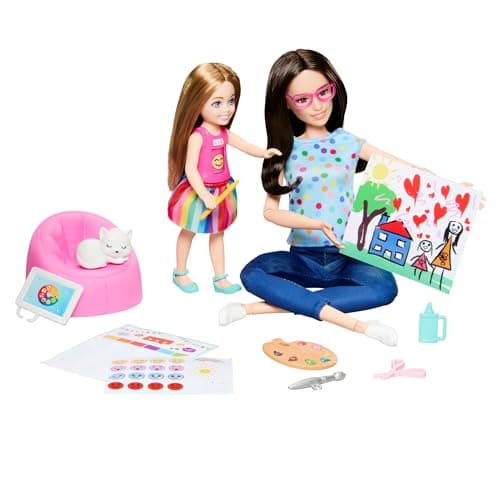 Image of Barbie Art Therapy Playset with Therapist Doll, Small Doll with Rotating Emoji Shirt & Accessories Including Pet, 65th Anniversary Collectible, HRG48