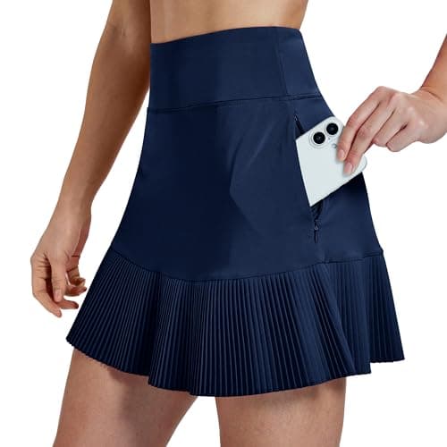 Image of MoFiz Women's Pleated Tennis Skirts with Shorts 16" Elastic Waist Golf Skorts Casual Sports Athletic Workout Active Skirt with 4 Pockets Navy Size UK XL