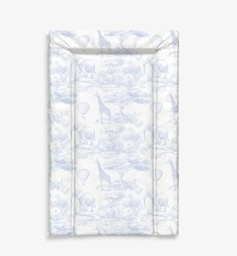 Image of Baby Changing Mat 75 x 45 cm, Waterproof Wipe Clean Nappy Changer, Padded Foam, Non Toxic PVC, Unisex Nursery, Toile Inspired Safari Blue Design