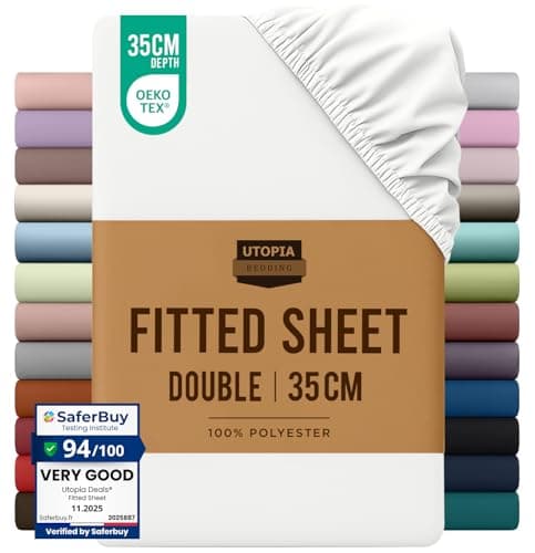 Image of Utopia Bedding Fitted Sheet Double, White - Deep Pocket 14 inch (35 cm) - Easy Care - Soft Brushed Polyster - Microfibre Fabric - Shrinkage and Fade Resistant - Bottom Sheet