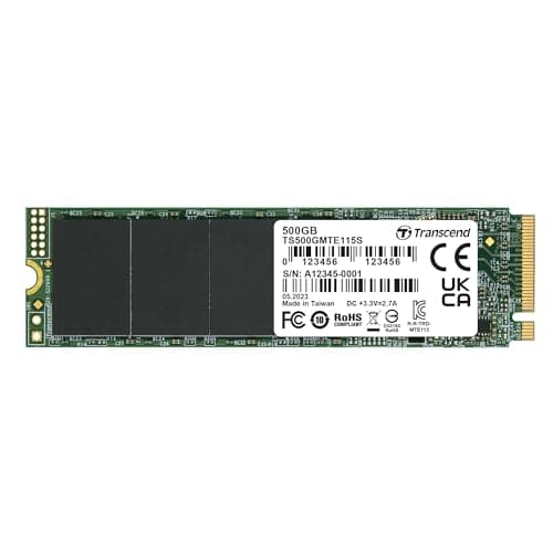 Image of Transcend MTE115S 500GB NVMe PCIe Gen3 x4 SSD, Read/Write up to 3,000/1,600 mb/s with 3D Nand Flash TS500GMTE115S